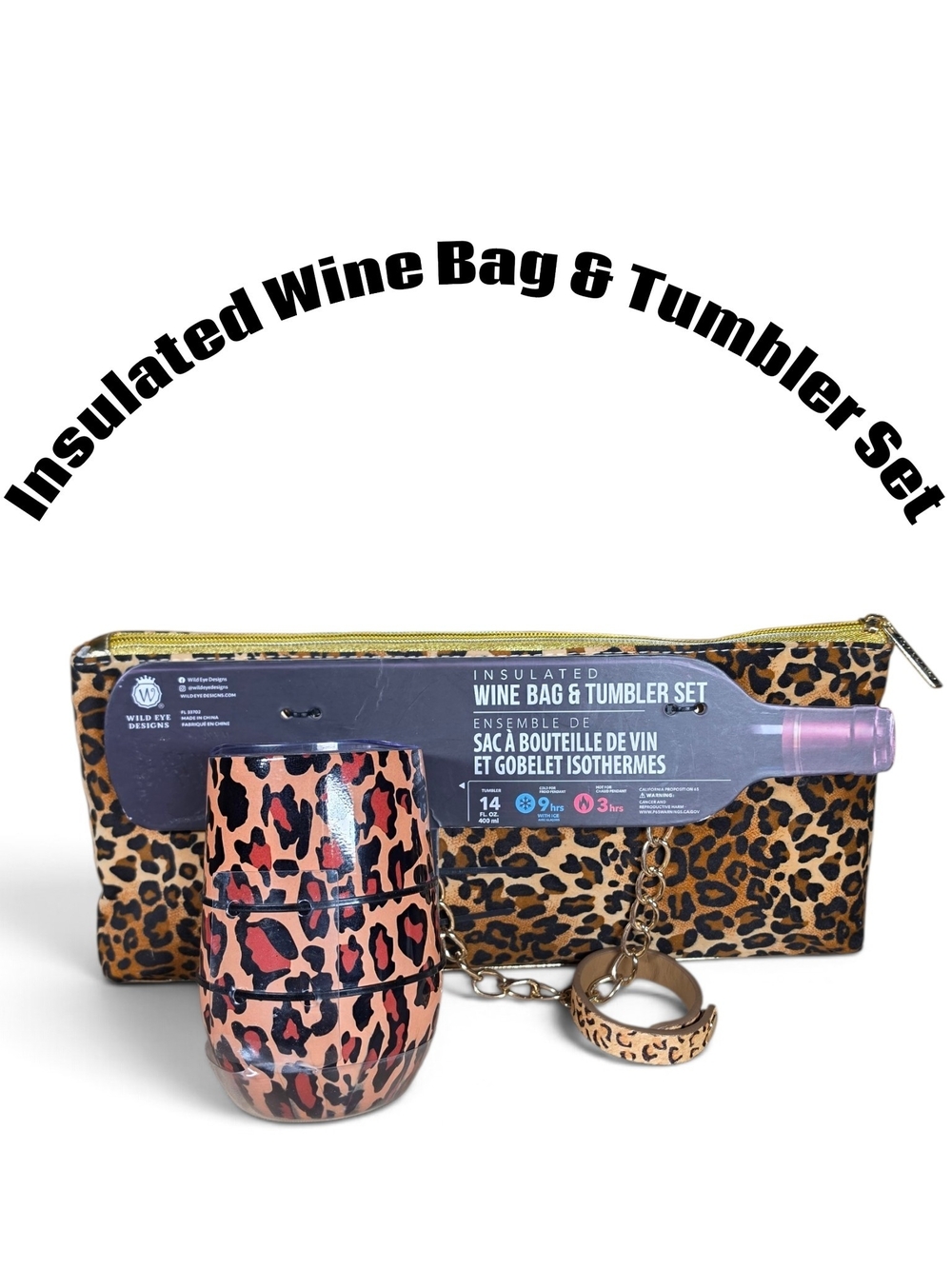 Insulated WILD EYE DESIGNS Leopard Print Wine Bag & Tumbler Set NWT!